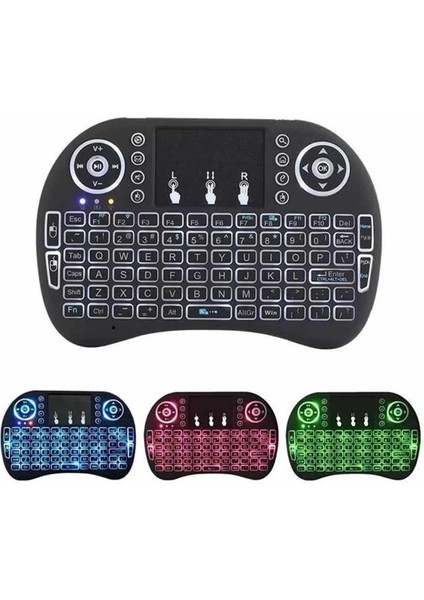 Işıklı Kablosuz Mini Klavye ve Dokunmatik Mouse Seti Türkçe Kablosuz