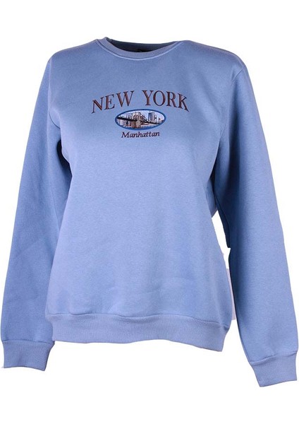 New York Baskılı Mavi Kadın Sweatshirt 26KL71S95007