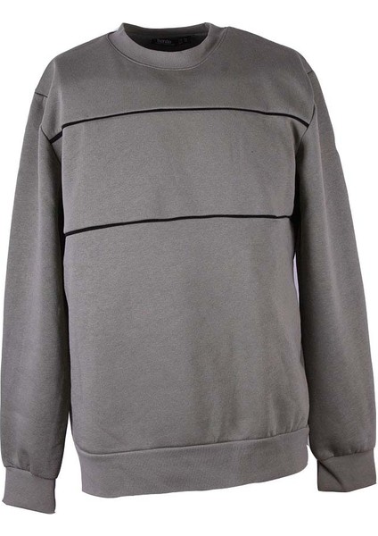 Üç Ip Şardonlu Biyeli Haki Erkek Sweatshirt 5721