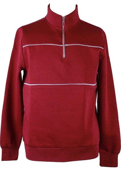 Yarım Fermuarlı 3 Iplik Bordo Erkek Sweatshirt 5720