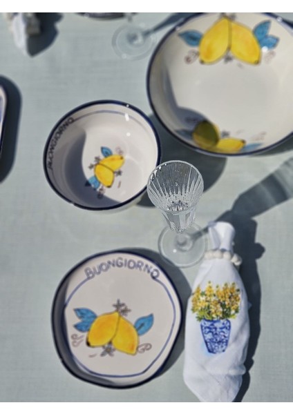 1 Adet El Yapımı El Boyaması Şekilsiz Formlu 21CM Seramik Tabak - Limon Desenli \'\'buongiorno\'\' fırsatları