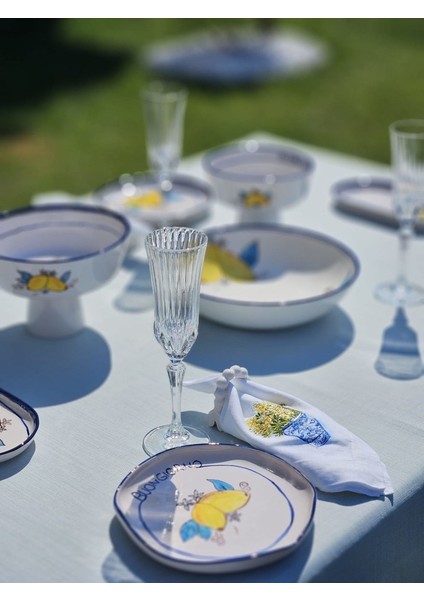 1 Adet El Yapımı El Boyaması Şekilsiz Formlu 21CM Seramik Tabak - Limon Desenli \'\'buongiorno\'\' indirimleri