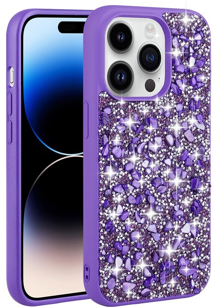 iPhone 14 Pro Uyumlu Parlak Taşlı Tasarım Vlmt Linea Kapak-Mor indirimleri