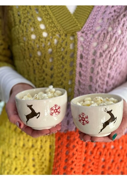 2 Adet Kahverengi Geyik Kartanesi Çerezlik Kase