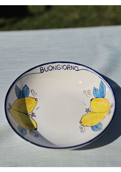 1 Adet El Yapımı El Boyaması 27CM Çapında Seramik Büyük Salata Kasesi - Limon Desenli \'\'buongiorno\'\' fiyatları