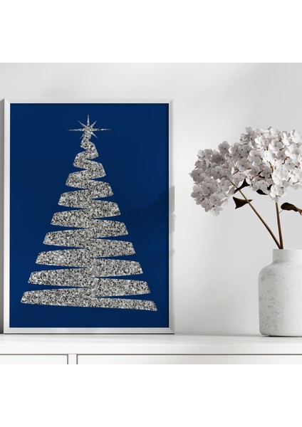 Yılbaşı Temalı Lacivert Gümüş 3'lü Tablo Seti, Yılbaşı Dekorasyon Ürünü, Yılbaşı Tablosu modelleri