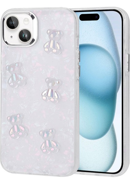 iPhone 13 Uyumlu Kabartma Figürlü Parlak Vlmt Eralli Silikon Kapak-Ayı