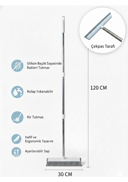 Silikon Yer Silme Fırçası – Çekpaslı Kauçuk Süpürge Ayarlanabilir Sap Yıkama Fırçası Kauçuk