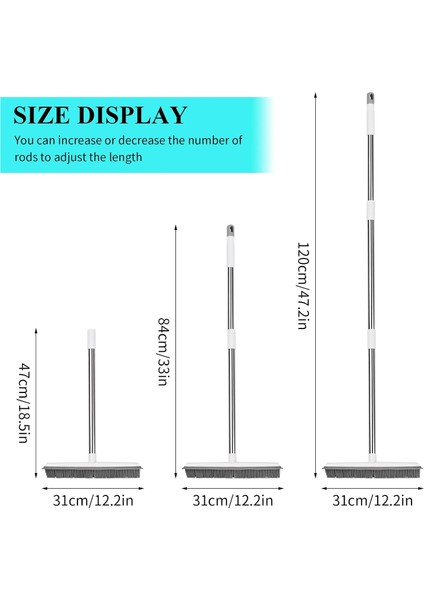 Silikon Yer Silme Fırçası – Çekpaslı Kauçuk Süpürge Ayarlanabilir Sap Yıkama Fırçası Kauçuk