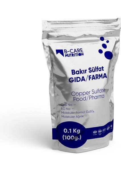 Bakır Sülfat Gıda/farmakalite (Copper Sulphate) 0.1 kg (100G.) Toz Hammadde