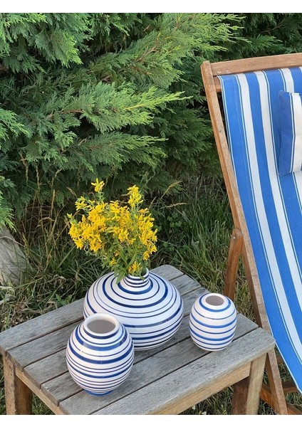 1 Adet 18CM Şişman Büyük Lacivert Line Art Vazo