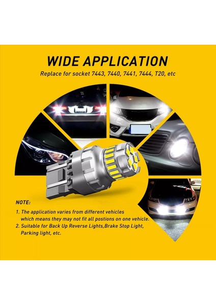 3x T20 7440 W21W LED Canbus Ters Işıkları W21/5W 7443 LED Ampul Fren Sinyal Işıkları 6500K Süper Parlak Kuyruk Lambası (Yurt Dışından)