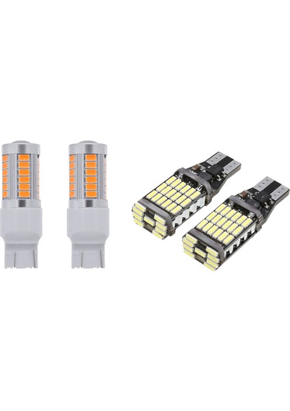 2x 7443 T20 LED Ampuller Amber Sarı 900 Lümenler Dönüş Sinyalleri Işık ve 2pcs T15 W16W LED Yedekleme Ampul 920 921 912 (Yurt Dışından)