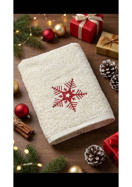 Kar Tanesi Nakışlı 50X90CM Yılbaşı Havlusu