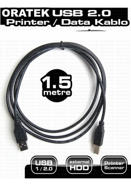 Canon I-Sensys MF-443DW 1.5 Metre Yazıcı Kablosu - USB A To B Printer Cable | Tüm Markalara Uyumludur. 1.5mt