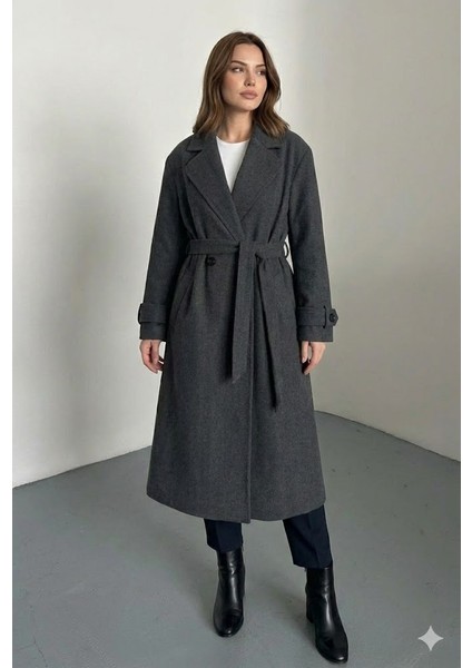 Klasik Yaka Kuşaklı Premium Kadın Kaban fiyatları