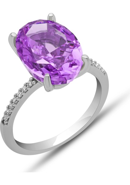 Gümüş Ice Cut Oval Mor Zirkon Taşlı Kadın Yüzük