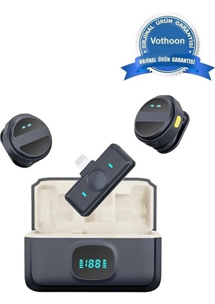 2 Adet Profesyonel Kablosuz Yaka Mikrofonu Lighting Uyumlu Manyetik Klipsli