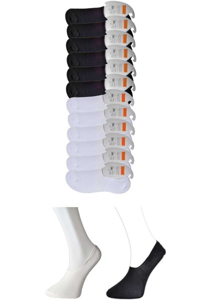 Siyah ve Beyaz Erkek Babet Çorap 12 Çift