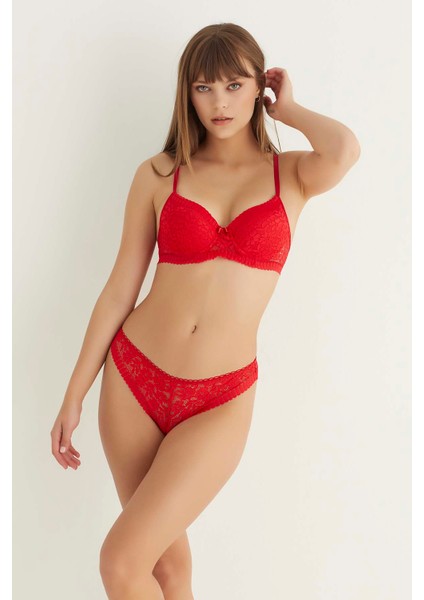 Kırmızı Destekli Slip Külotlu Dantelli Sütyen Takımı 4007 fiyatları