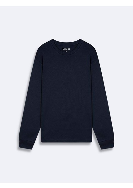 Uzun Kollu Sıfır Yaka Basic Lacivert Sweatshırt indirimleri