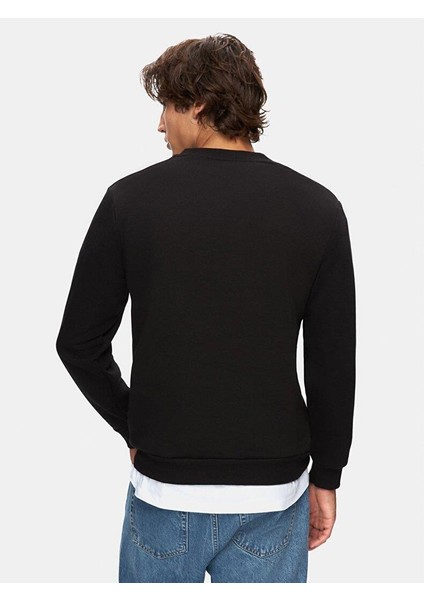 Uzun Kollu Sıfır Yaka Slogan Baskılı Siyah Sweatshırt