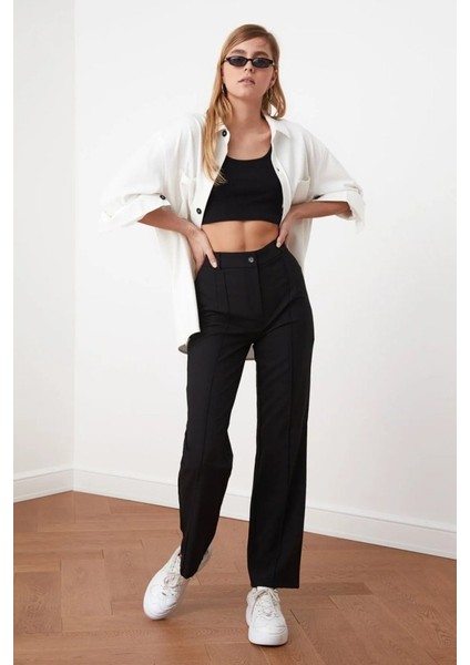 Kadın Yüksek Bel Nervurlu Ithal Krep Pantolon fırsatları
