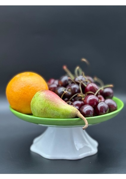 Rengarenk Açık Yeşil Ayaklı Meyvelik Sunum Kasesi Kek Standı Çap 21CM Yükseklik 10 cm