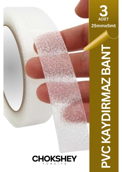 Şeffaf Kaydırmaz Bant Merdiven, Zemin, Banyo ve Havuz Kenarı Güvenlik Bandı 25MMX5MT - 3 Adet