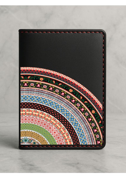 Ruhsat Koruyucu Baskılı Kart Bölmeli Siyah Vinlex Deri Ruhsat Kabı Kılıfı Etnik