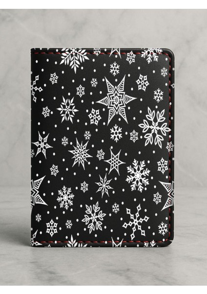 Ruhsat Koruyucu Baskılı Kart Bölmeli Siyah Vinlex Deri Ruhsat Kabı Kılıfı Kar Taneleri