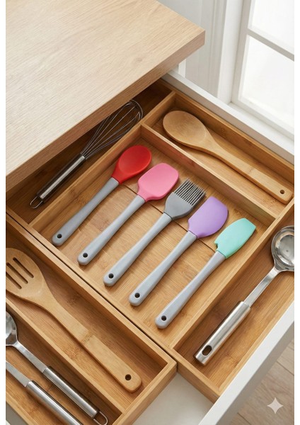 Yüksek Kaliteli 5'li Renkli Mini Silikon Mutfak Yardımcı Seti | Karıştırma, Sıyırma, Yağlama