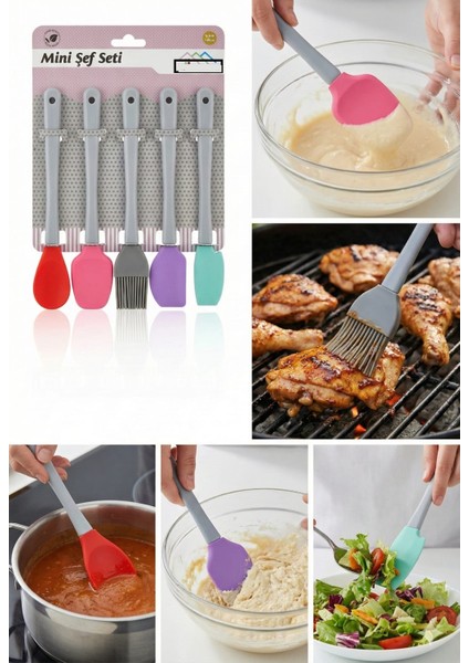 Yüksek Kaliteli 5'li Renkli Mini Silikon Mutfak Yardımcı Seti | Karıştırma, Sıyırma, Yağlama fiyatları
