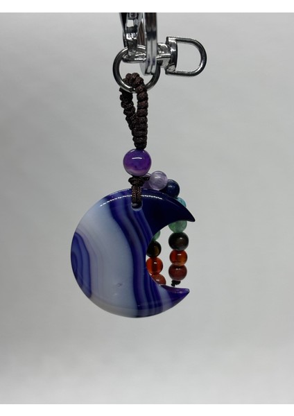 Mor Akik Doğaltaş Anahtarlık Charm Hilal