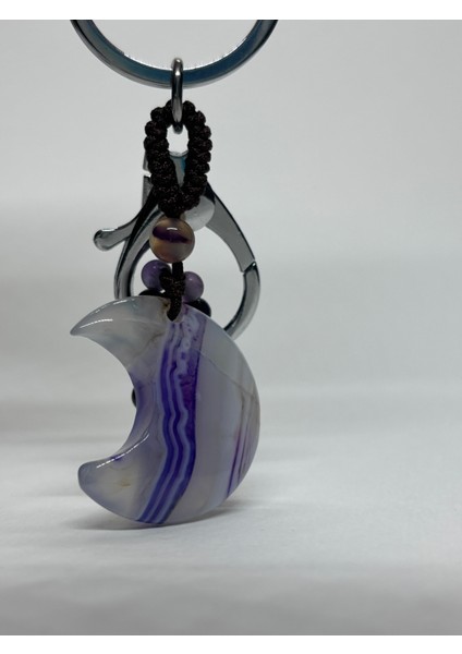 Mor Akik Doğaltaş Anahtarlık Charm Hilal fiyatları