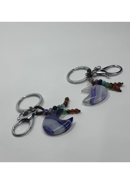 Mor Akik Doğaltaş Anahtarlık Charm Hilal modelleri