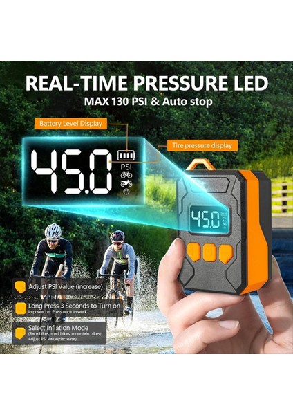 Dijital Basınç Göstergesi Otomatik Durdurma Işlevi Hava Pompası ile 150PSI Mini Bisiklet Pompası Bisiklet Lastik Şişiricisi (Yurt Dışından) modelleri