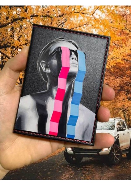 Girl Desenli Ruhsat Kabı Logolu Oto Ruhsat Kılıfı Vinleks Deri Dikişli Araç Ruhsat Koruyucu