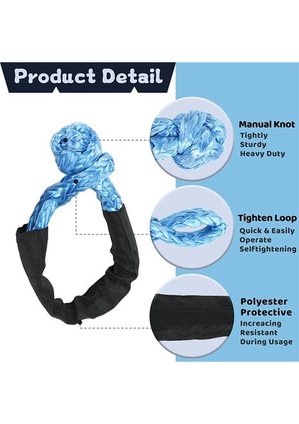 2pcs Mavi 1/2inch x 22 Inç Yumuşak Kanca ve Döngü Ip Sentetik Çekiş Kurtarma Kayışı 43000LBS Kırılma Gücü (Yurt Dışından) fırsatları