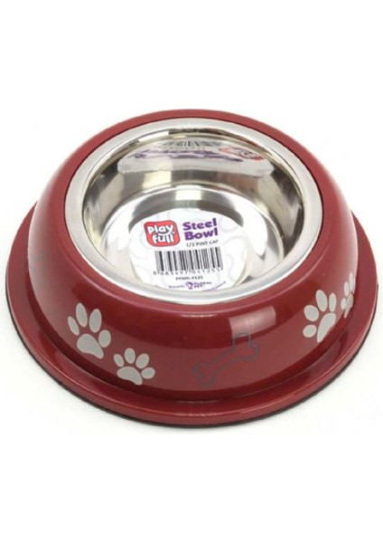 Pati ve Kemik Desenli Plastik Çerçeve İçinde Çelik Mama ve Su Kabı Kauçuk Tabanlı 1/2 Pint Cat PFMK-4125 fiyatları