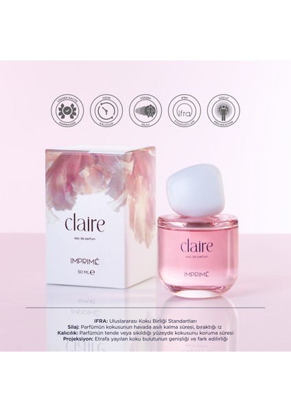 Claire Edp Kadın Parfüm 50ML | Oryantal & Çiçeksi | Mandalina, Yasemin, Gül, Şeftali, Misk, Amber modelleri