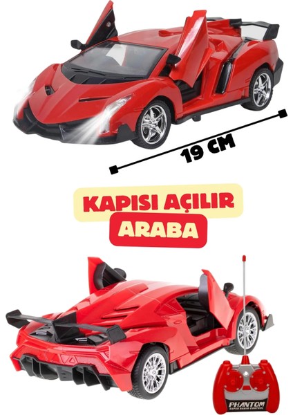 Uzaktan Kumandalı Full Fonksiyon Işıklı Kapısı Açılan Rc Lamborghini Spor Araba 19 cm