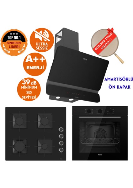 Flowart&silentart Vion Ultra Sessiz Yeni Seri Siyah Ankastre Set (D080-SA +QBL62CS +SS205)