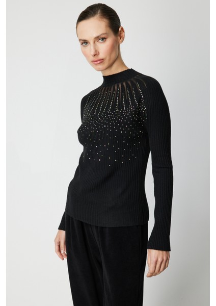 Önü Taşlı Dik Yaka Triko Kazak 60388-26K fiyatları