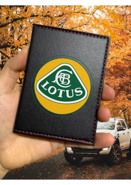 Lotus Desenli Ruhsat Kabı Logolu Oto Ruhsat Kılıfı Vinleks Deri Dikişli Araç Ruhsat Koruyucu