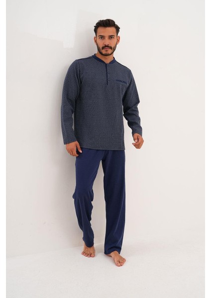 Erkek Küçük Kareli Patlı Lacivert Pijama Takımı 8012 modelleri