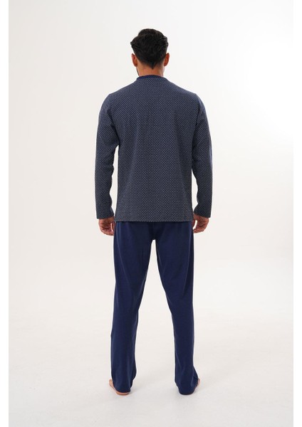 Erkek Küçük Kareli Patlı Lacivert Pijama Takımı 8012 fırsatları