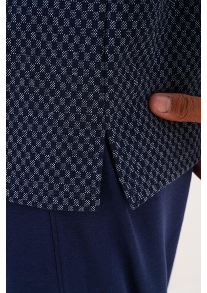 Erkek Küçük Kareli Patlı Lacivert Pijama Takımı 8012