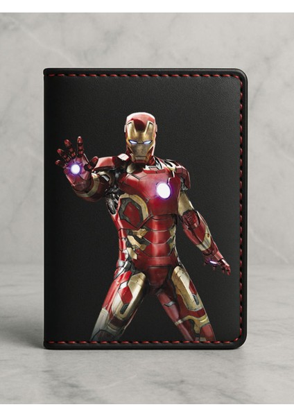 Ruhsat Koruyucu Baskılı Kart Bölmeli Siyah Vinlex Deri Ruhsat Kabı Kılıfı Iron