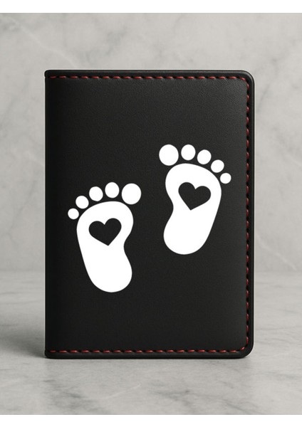 Ruhsat Koruyucu Baskılı Kart Bölmeli Siyah Vinlex Deri Ruhsat Kabı Kılıfı Bebek Patisi